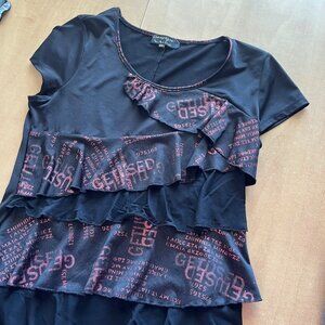 Trendy Black and Red Ruffle Graphic Tee